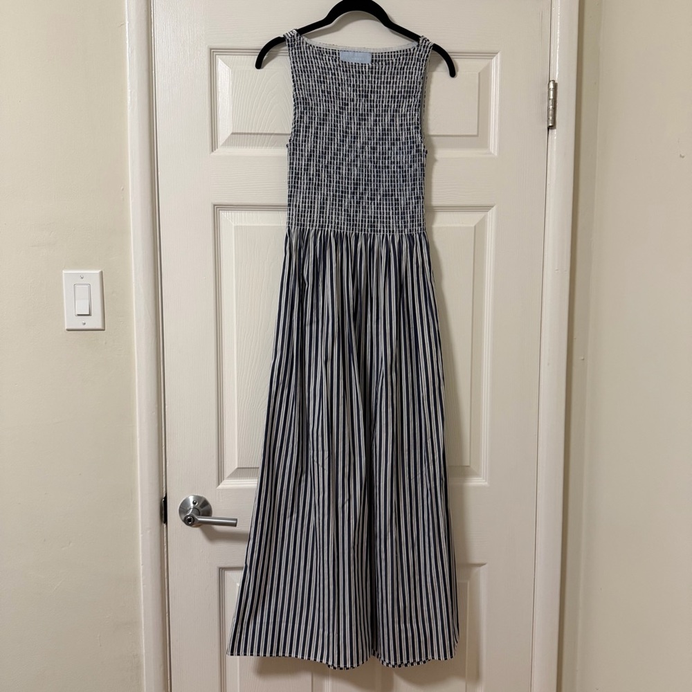 Hill House Home XS Cosima Smocked Navy Striped Midi Dress - Picture 2 of 7
